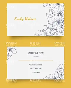 手绘花朵名片设计  - 源文件下载【酷图网】名片设计,手绘花朵,名片背景,手绘背景,几何图案背景,
