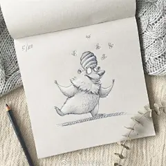 一组可爱动物铅笔画~~  
作者| ins：kris__bez ​   via @ins插画 ​ ​​​​