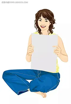 拿着白卡纸的美女PSD插画PSD分层素材|白画板|卡通插画|卡通人物|漫画人物|女孩|女人女性|时尚美女|卡通插画人物|韩国卡通插画|卡通插画PSD|儿童卡通插画