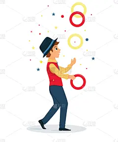 马戏团,轮流抛接,魔术,分离着色,可爱的,黄色,红色,豆蔻,表演