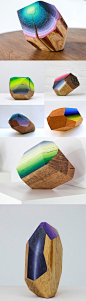 Wood Blocks Carved and Painted into Glimmering Gemlike Objects by Victoria Wagner: 木块雕刻和绘画