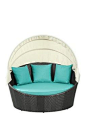 Siesta Outdoor Wicker Patio Canopy Bed - Espresso/Turquoise: 
