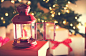 Christmas lantern at night : Christmas lantern with gift boxes under tree at night@北坤人素材