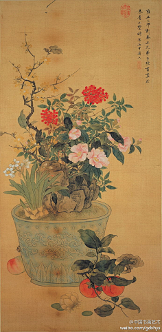 古画#【 清 陈书《岁朝丽景图》】台北故宫藏.此图为其七十六岁所作.