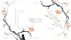 鹤鸟和艺术的自然景观背景与水彩纹理矢量.分枝，叶和花装饰为复古风格. 