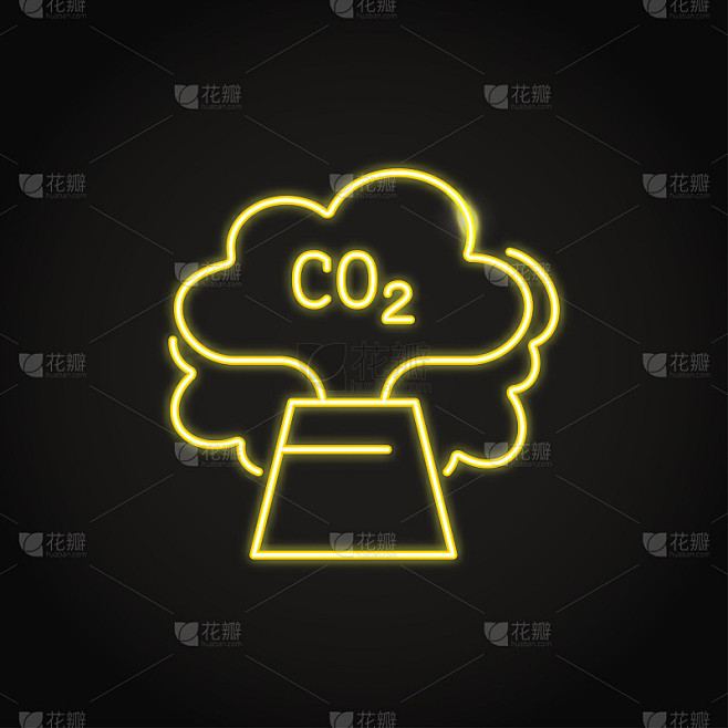 霓虹灯碳排放图标在线型风格