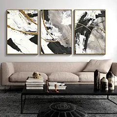 客厅抽象三联画沙发背景墙装饰画轻奢挂画立体墙画手绘玄关壁画-淘宝网