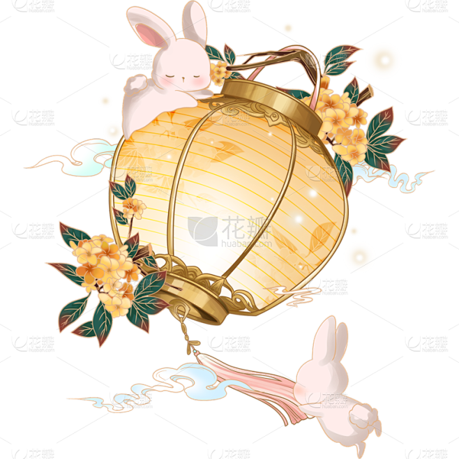 中秋节通用国潮风月亮灯笼桂花组合套系贴纸...