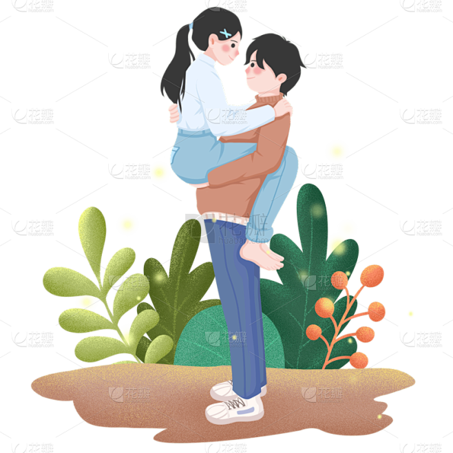 手绘-人物亲吻漫画风元素贴纸