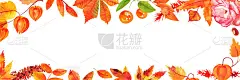 水彩秋天的背景，全景横幅与一个地方的文字，水彩植物画的树叶和树枝