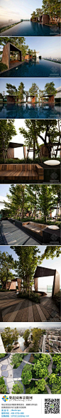 【Shma Design设计的泰国曼谷屋顶花园】该方案的设计用巨大的种植面积来降低城市以及周围环境所带来的压迫感。多种多样的植物栽植在如同被子表面花纹般的硬质景观中，形成美丽却又宁静的色彩和纹理对比。http://t.cn/8kNLusw
