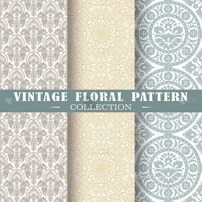 Seamless set of vintage patterns.素材-花瓣网