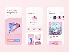 少女粉女性社交移动APP应用UI界面素材免费下载 Social Mobile App UI Kit - Figma :  
