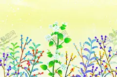 花卉插画背景素材图 【酷图网】手绘,插画,水彩,清新,温馨,花卉插画,背景素材图,叶子,手绘植物,手绘背景,花