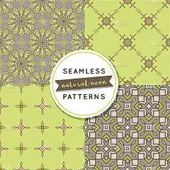 无缝图案设置自然霓虹黄绿色，米色灰色底色