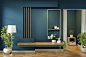 Cabinet mock up on room dark blue on floor wooden minimal design. 3d rendering