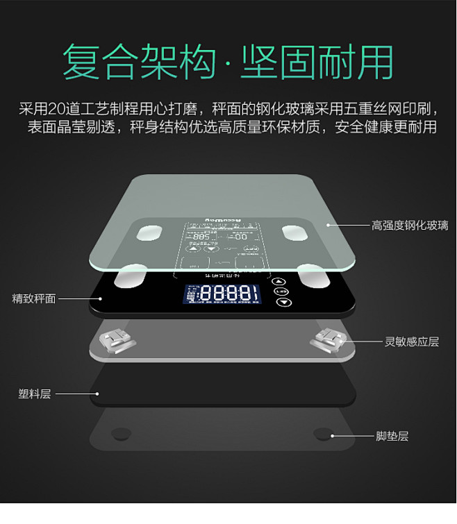 超精准智能体脂秤脂肪秤家用多功能测体重秤...