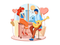 Happy Valentine's Day Scene tinder bigo match meet flirting dating romance heart love lovely beautiful romantic sweet celebrate couple in love floral happy valentines day illustration
