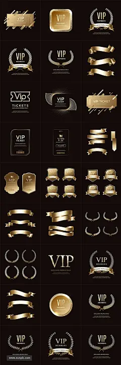 27款高端金色vip会员卡片名片贵宾皇冠麦穗图案AI矢量设计素材图 插图插画 