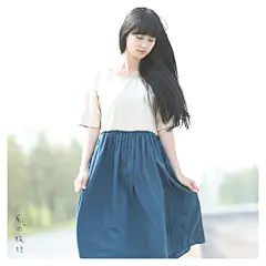 尺渡 2013新款 森女棉麻复古文艺后扣拼接撞色连衣裙 淑女长裙