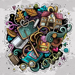 卡通可爱的涂鸦回到学校彩色插图