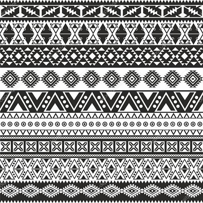 部落无缝模式-阿兹台克黑色和白色背景