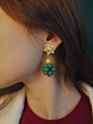 BOMBCACA圣诞系列 圣诞树王子 原创串珠黄铜五角星礼物绿色耳环-淘宝网