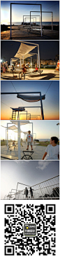 【以色列Bat Yam海岸#景观通廊#】这个项目位于以色列Bat-Yam市的海岸，由Derman Verbakel Architecture设计。项目设计的宗旨是鼓励游人在海岸活动，并且体验从城市到海边这个路程的乐趣。游客可以自由的移动这些桌椅装置，根据需要随意组合。http://www.jiudi.net/content/?1484.html#公共景观设计##海岸景观设计##景观装置#