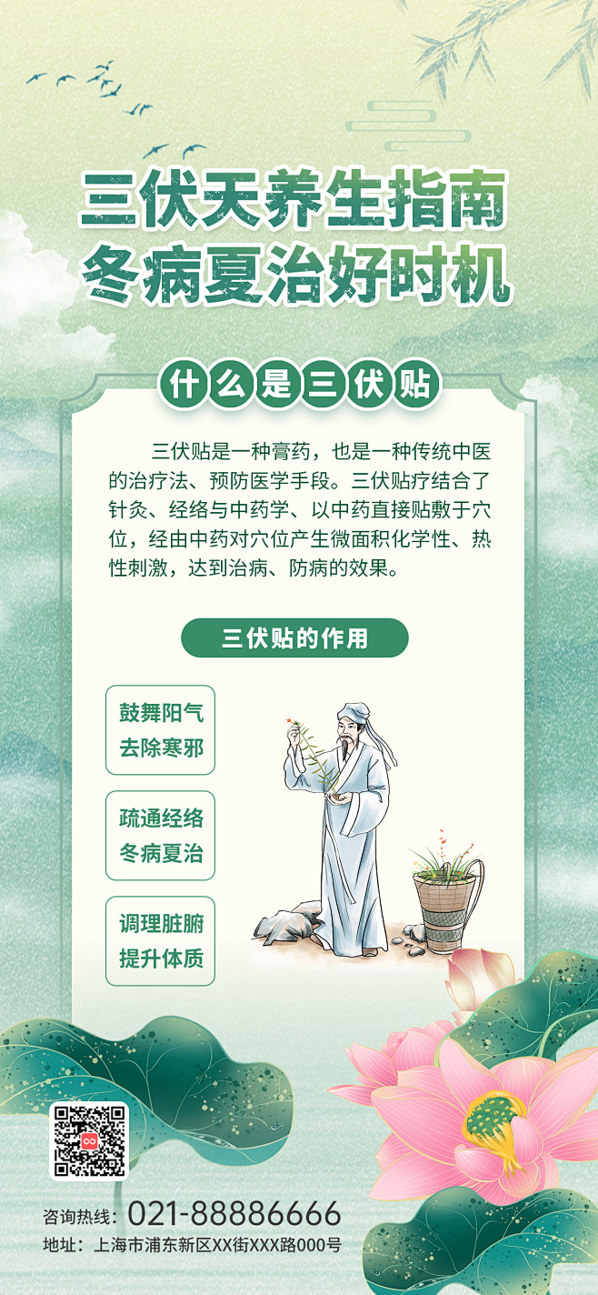 三伏天养生三伏贴科普宣传海报-志设网-z...