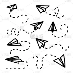 纸飞机的涂鸦。简单的纸飞机。矢量跟踪。手绘插图