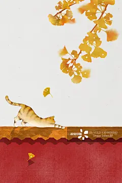 故宫秋季古风猫咪插画图片素材