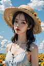 00577-1879982932-1girl,black_hair,blue_sky,cloud,collarbone,day,flower,hair_flower,hair_ornament,lips,long_hair,looking_at_viewer,orange_flower,o