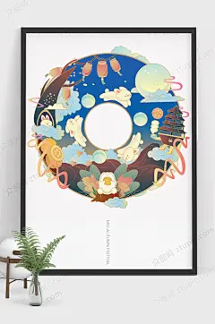 原创大气中秋节嫦娥奔月商业插画设计