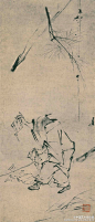   南宋 梁楷 《六祖撕经图》 轴，纸本，墨笔，69.6×30.3cm 