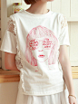 2014韩国新款夏装戴眼镜的女孩印花T恤侧面镂空蕾丝拼接短袖女装-淘宝网
