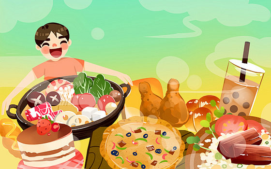 男孩吃美食卡通人物卡通美食火锅食物png...