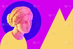 米洛的维纳斯雕像。创意概念彩色霓虹图像配以古希腊雕塑维纳斯或阿佛洛狄忒的头像。Webpunk，蒸汽波