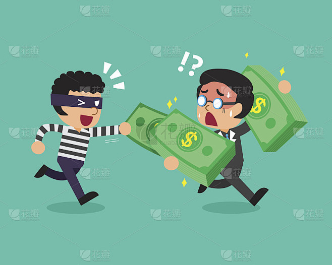 卡通一个小偷在偷商人的钱
