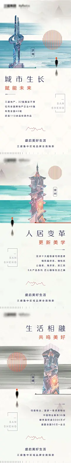 城市地标济南徐州淄博微信海报-源文件