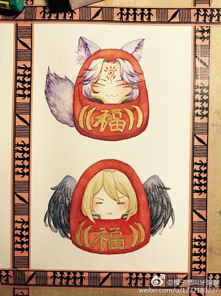 #狗崽# 画完啦！一对狗崽达摩！明天去半...
