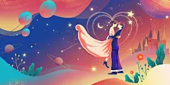 情人节唯美星空下拥抱的情侣插画海报情人节情人浪漫