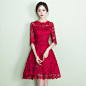 限时促销！2017新款酒红色短款修身显瘦韩式中袖晚礼服女
