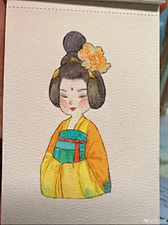 山猫水彩插画分享超话一起来画可爱古风人物手账本水彩超话#古风#手绘超话 吧！
本子：马蒂尼旅行水彩手账本
笔：达芬奇428
颜料：DS ​​​​