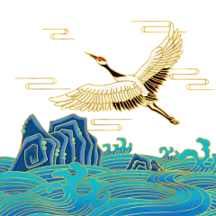 国潮风山水古建筑插画素材