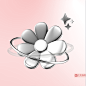 银色花朵3D物品PNG元素C4D