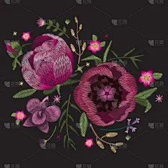 传统,纺织品,牡丹,式样,刺绣,民间音乐,时髦的,高雅,花,收集