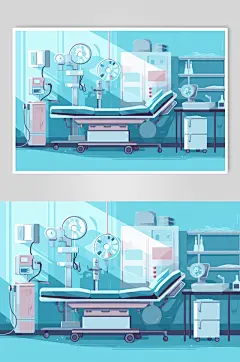 AI数字艺术扁平风医院手术室场景医疗插画