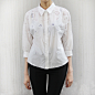 2013新款衬衣女装 七分袖白色镂空花纹白色纯棉衬衣