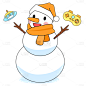 手绘冬季雪人游戏机扁平风卡通贴纸