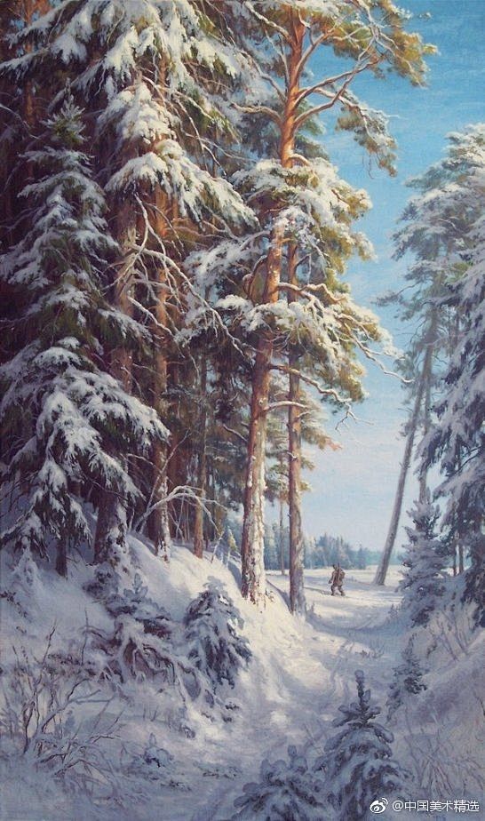 油画雪景，白色是很难表现的，所以画雪景也...